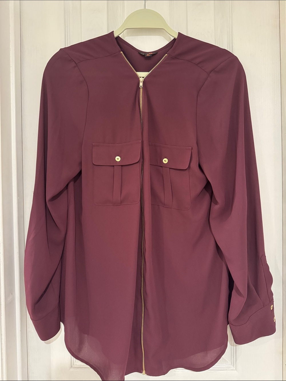 Women's Zip-Front Burgundy Blouse
